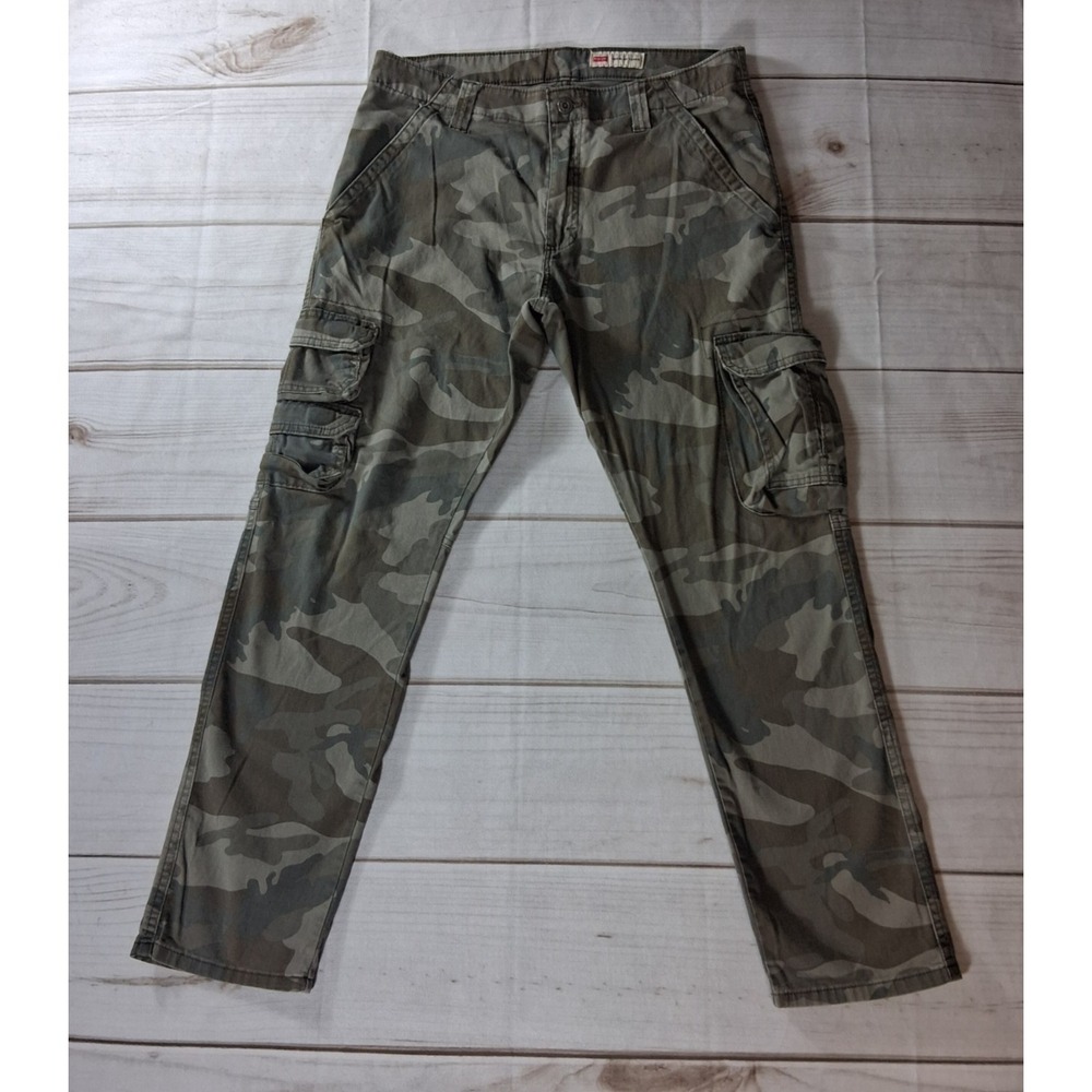 Wrangler Cargo Pants Mens Sz 33x30 Green Camo Regular Taper Cotton Utility